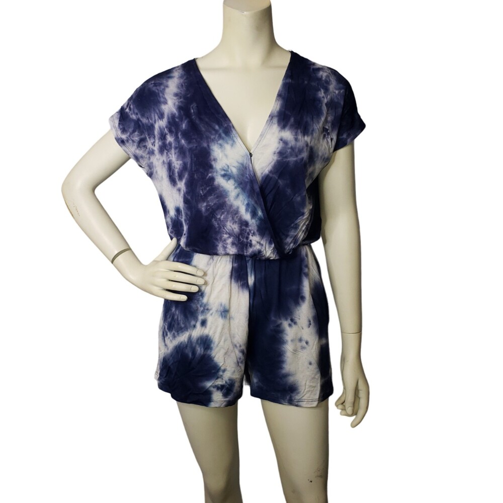 TRESICS Blue and White Tie Dye Romper Size Large NEW